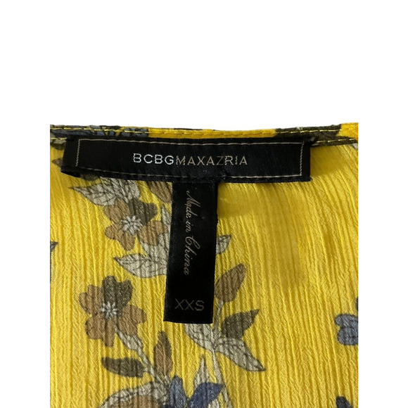 BCBGMAXAZRIA XXS Yellow Dress Floral V-Neck Ruffle Tiered Hemline Polyester - Picture 3 of 12
